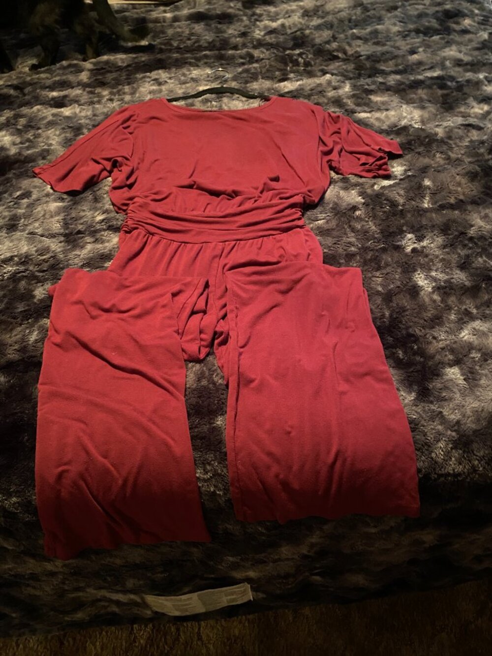 Metaphor, burgundy/wine short sleeve, jumpsuit w/cumberbund waist, size S*